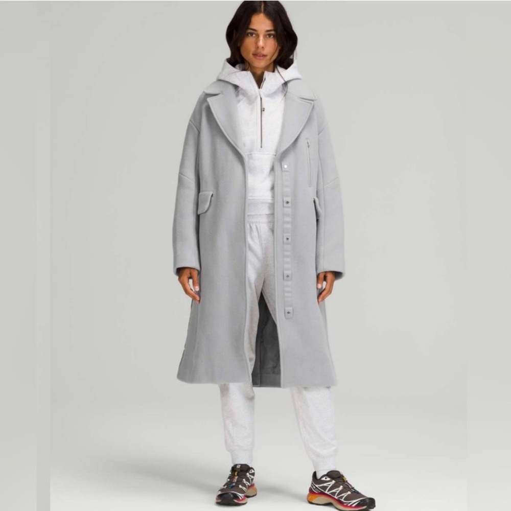 Lululemon Wool Long Coat Light Grey *like new”